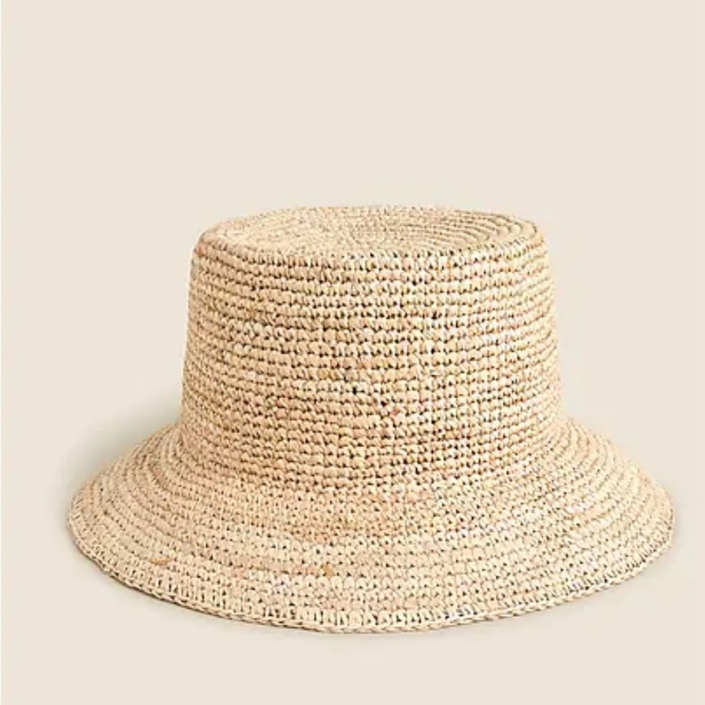 JCrew Raffia bucket hat natural straw s/m